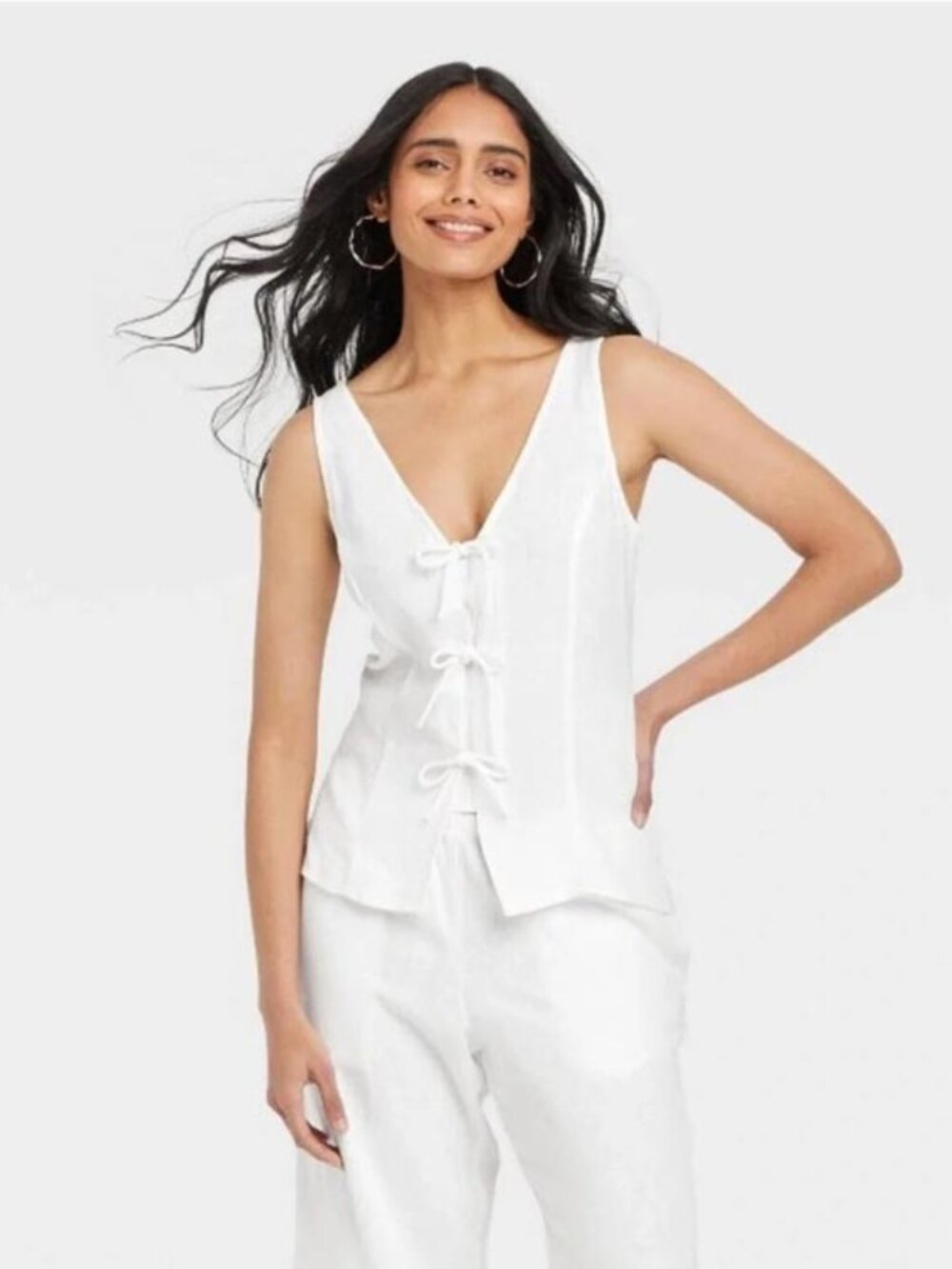 a new day White Line Tie Front Tank Top Vest, NWT - Women's Size Medium